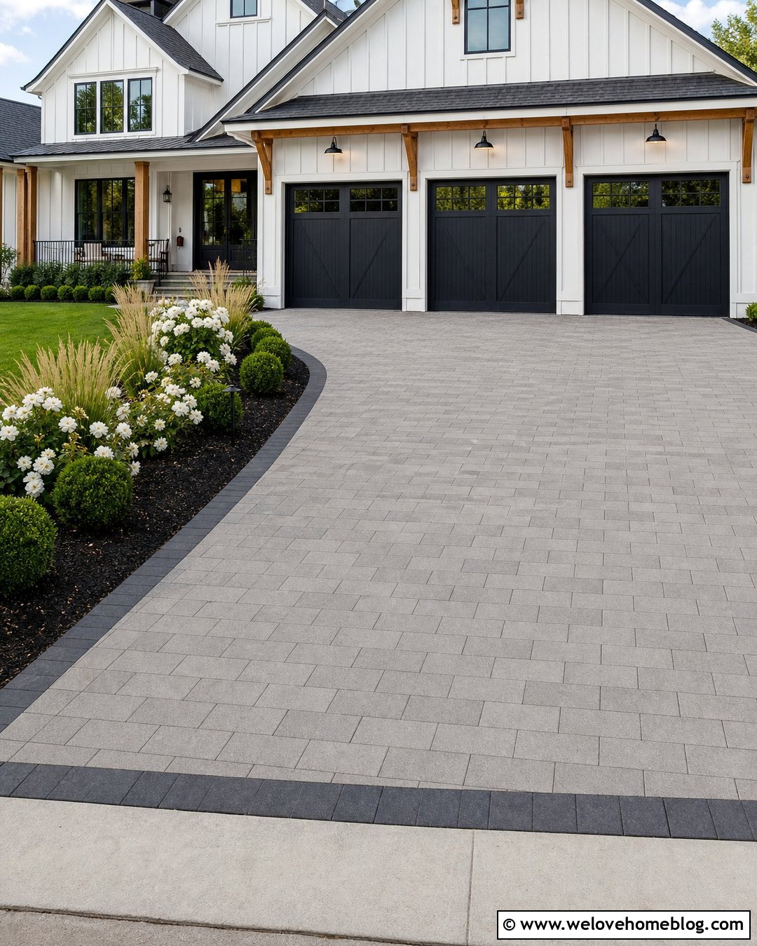 Modern Farmhouse Concrete Paver Driveway - 20 Modern Farmhouse Driveway Ideas