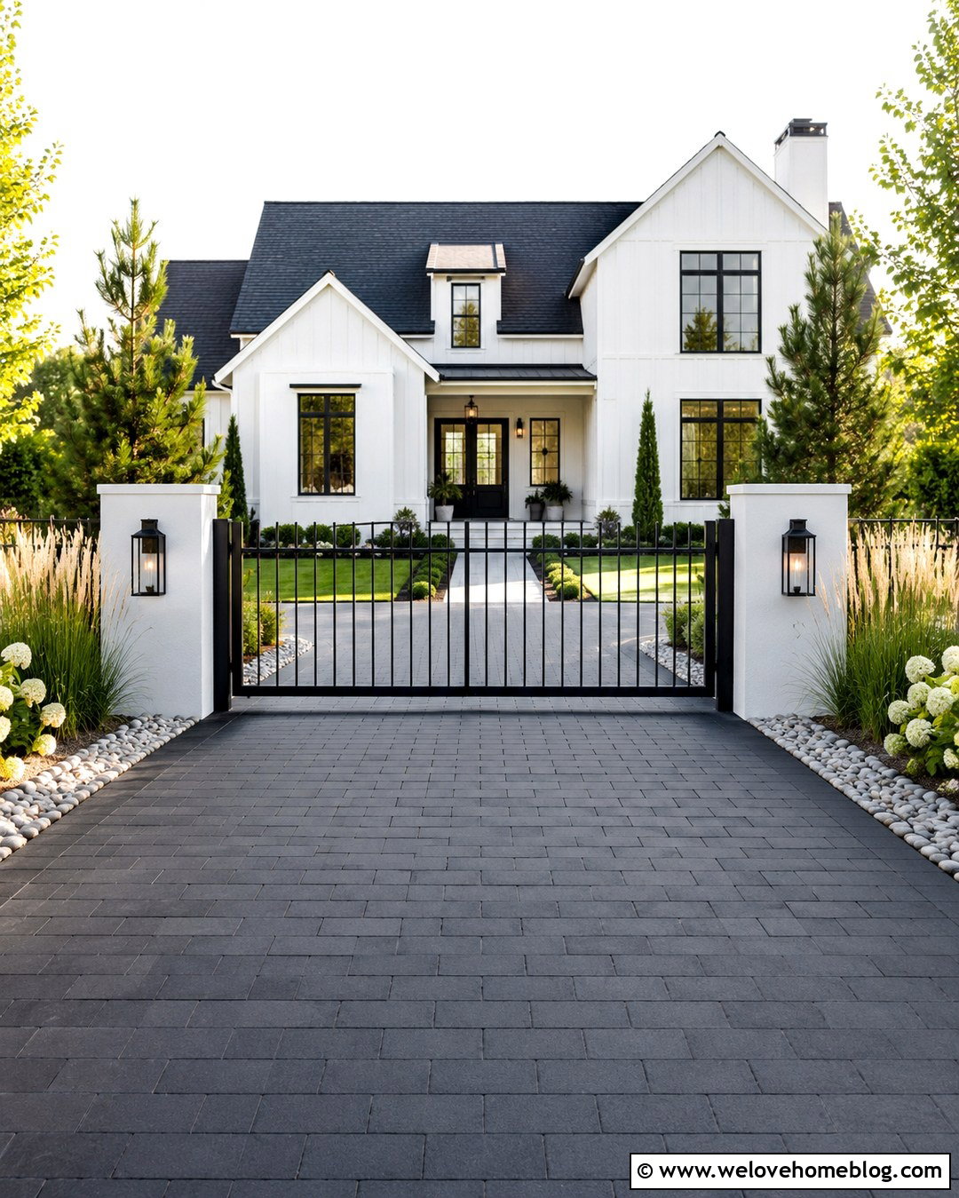 Modern Farmhouse Driveway Entrance With Black Metal Gate - 20 modern farmhouse driveway entrance ideas