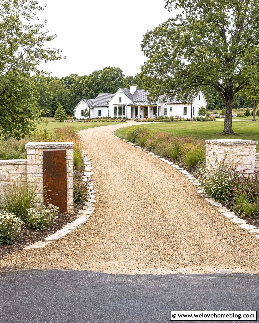 Modern Farmhouse Driveway Entrance With Native Landscaping - 20 modern farmhouse driveway entrance ideas