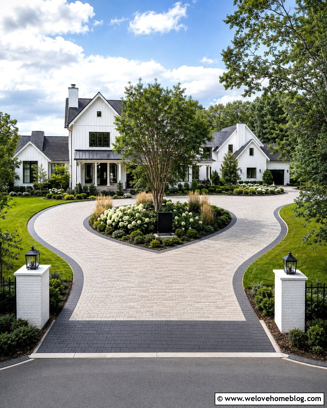 Modern Farmhouse Driveway Entrance With Paver Pattern - 20 modern farmhouse driveway entrance ideas