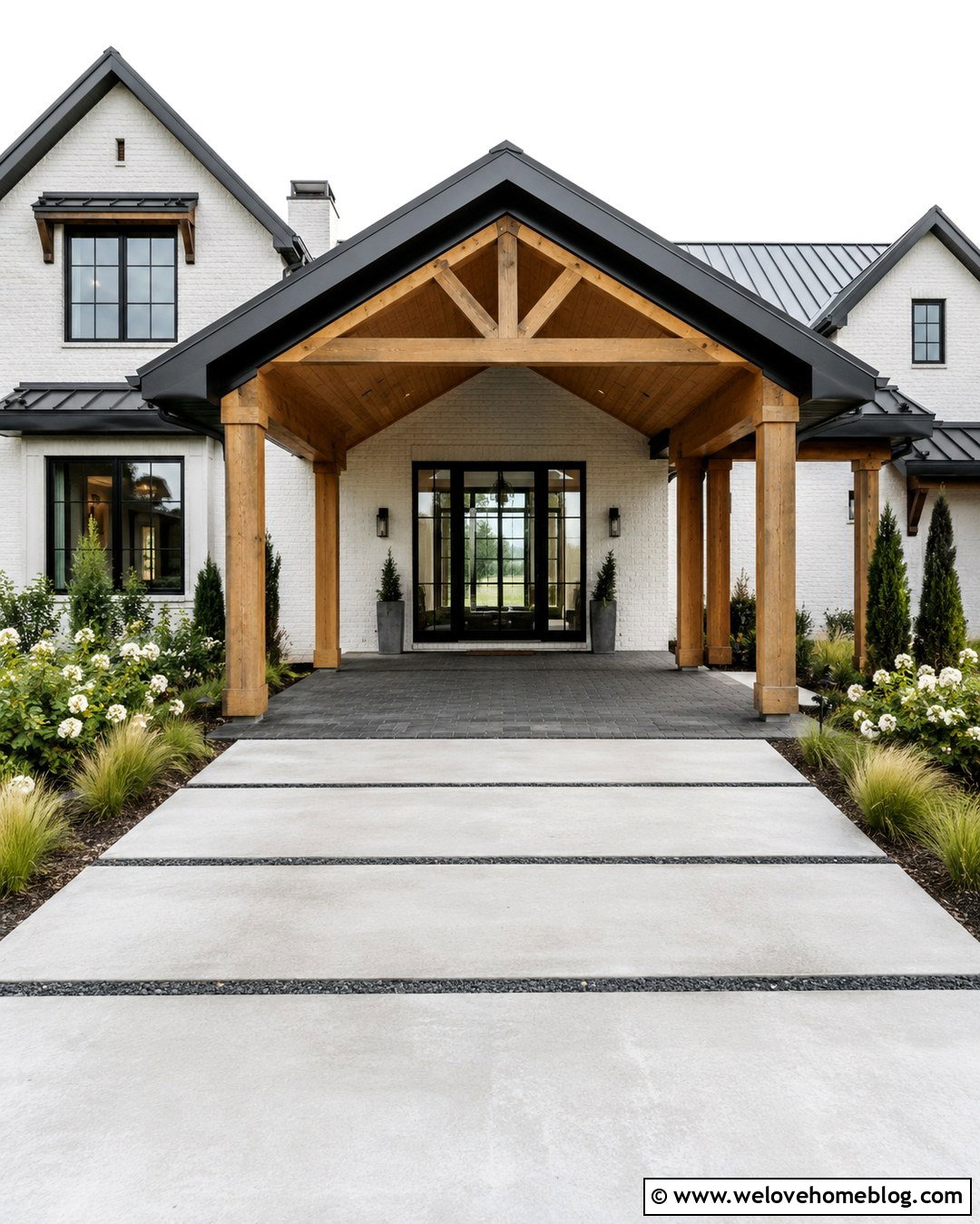Modern Farmhouse Driveway Porch - 20 Driveway Porch Ideas