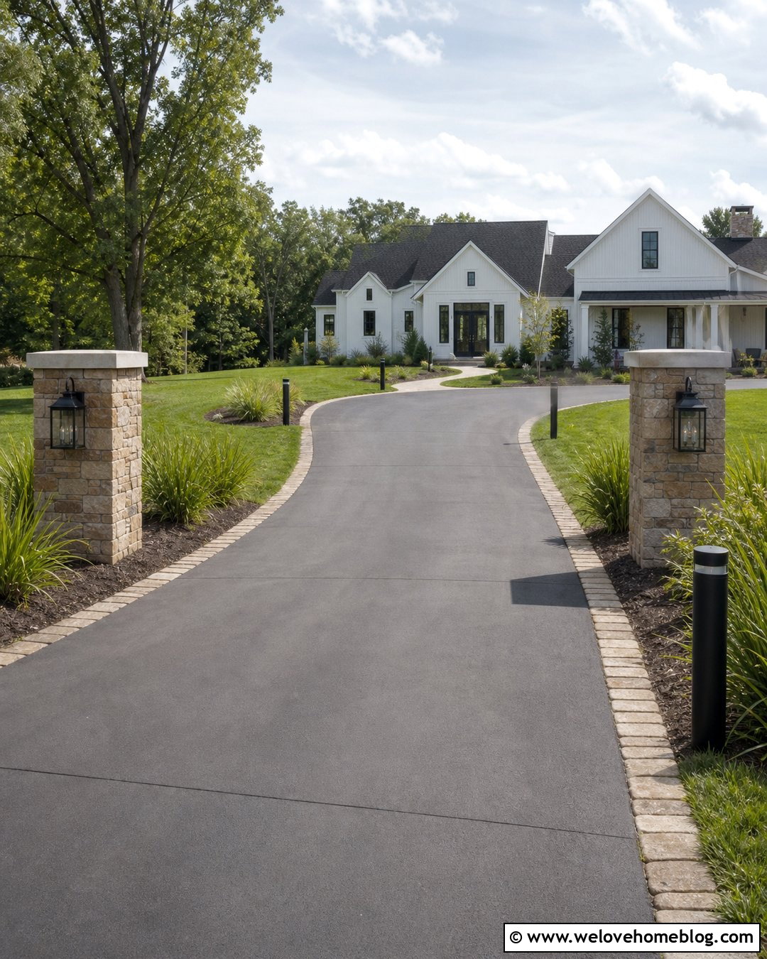 Modern Farmhouse Driveway With Farmhouse Lighting - 20 Modern Farmhouse Driveway Ideas