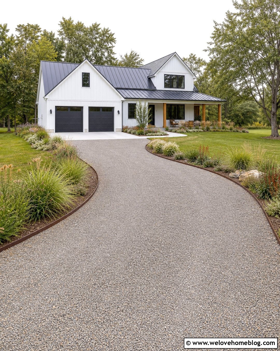 Modern Farmhouse Driveway With Native Grasses - 20 Modern Farmhouse Driveway Ideas