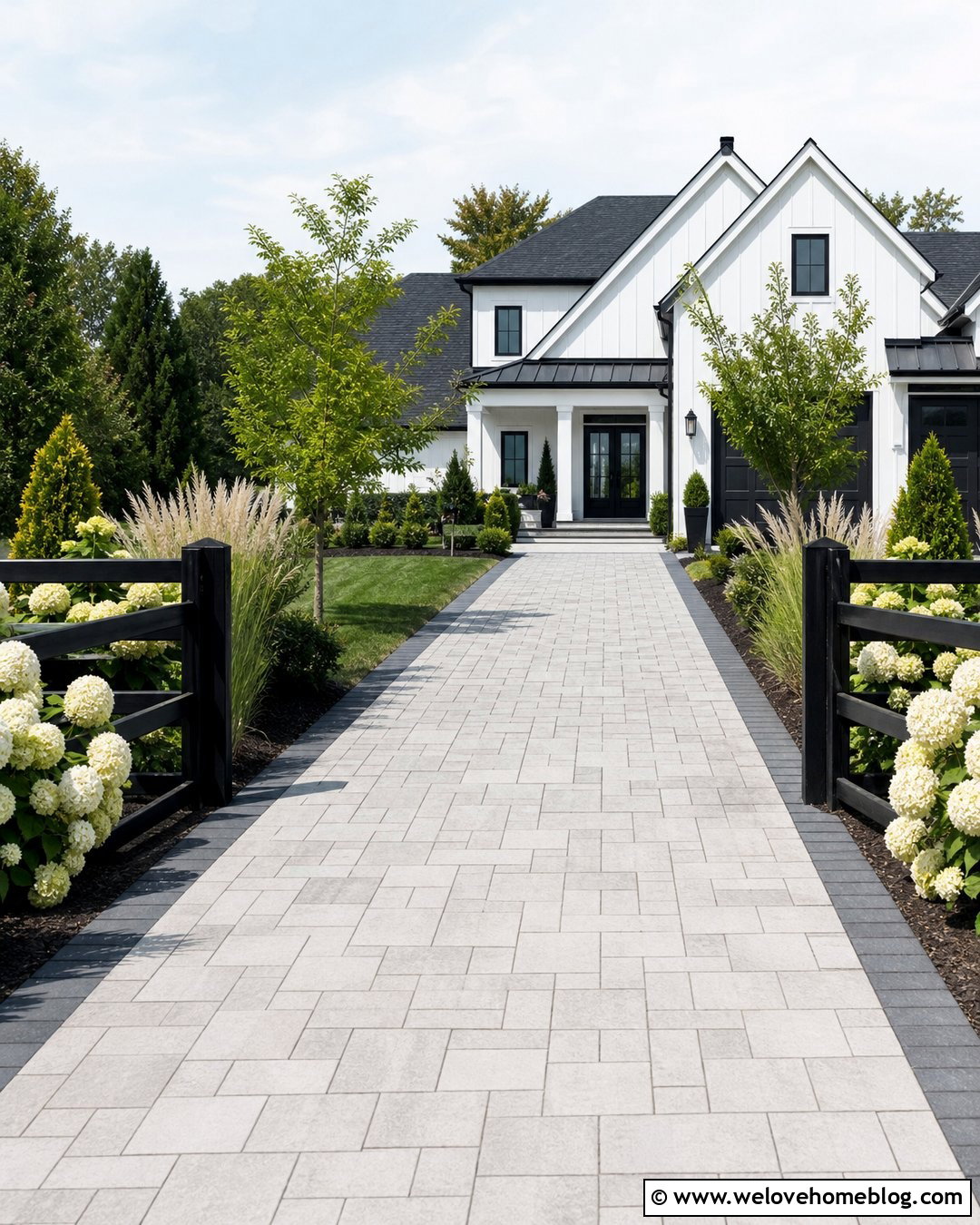 Modern Farmhouse Driveway With Split Rail Fence - 25 Driveways Split Rail Fence Ideas