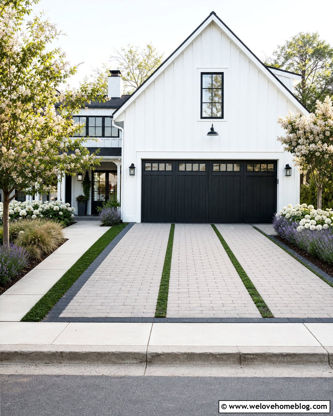 Modern Farmhouse Driveway With Turf Strips - 20 Driveway With Turf Ideas