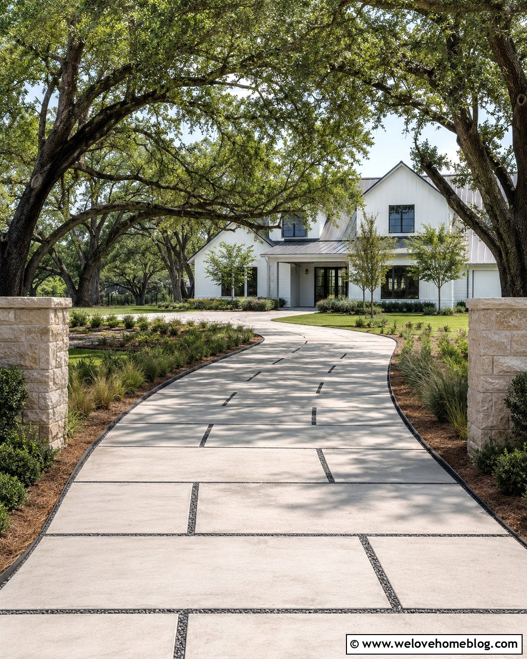 Modern Farmhouse Live Oak Driveway With Concrete Pavers - 20 live oak tree lined driveway ideas