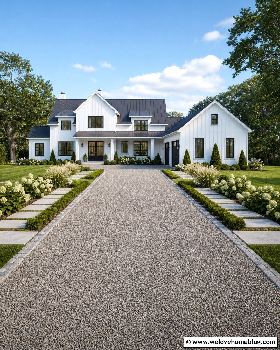 Modern Farmhouse Pea Gravel Driveway - 20 Modern Farmhouse Driveway Ideas