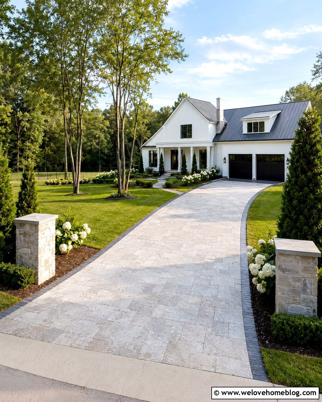 Modern Farmhouse Silver Travertine Driveway - 20 silver travertine pavers driveway ideas