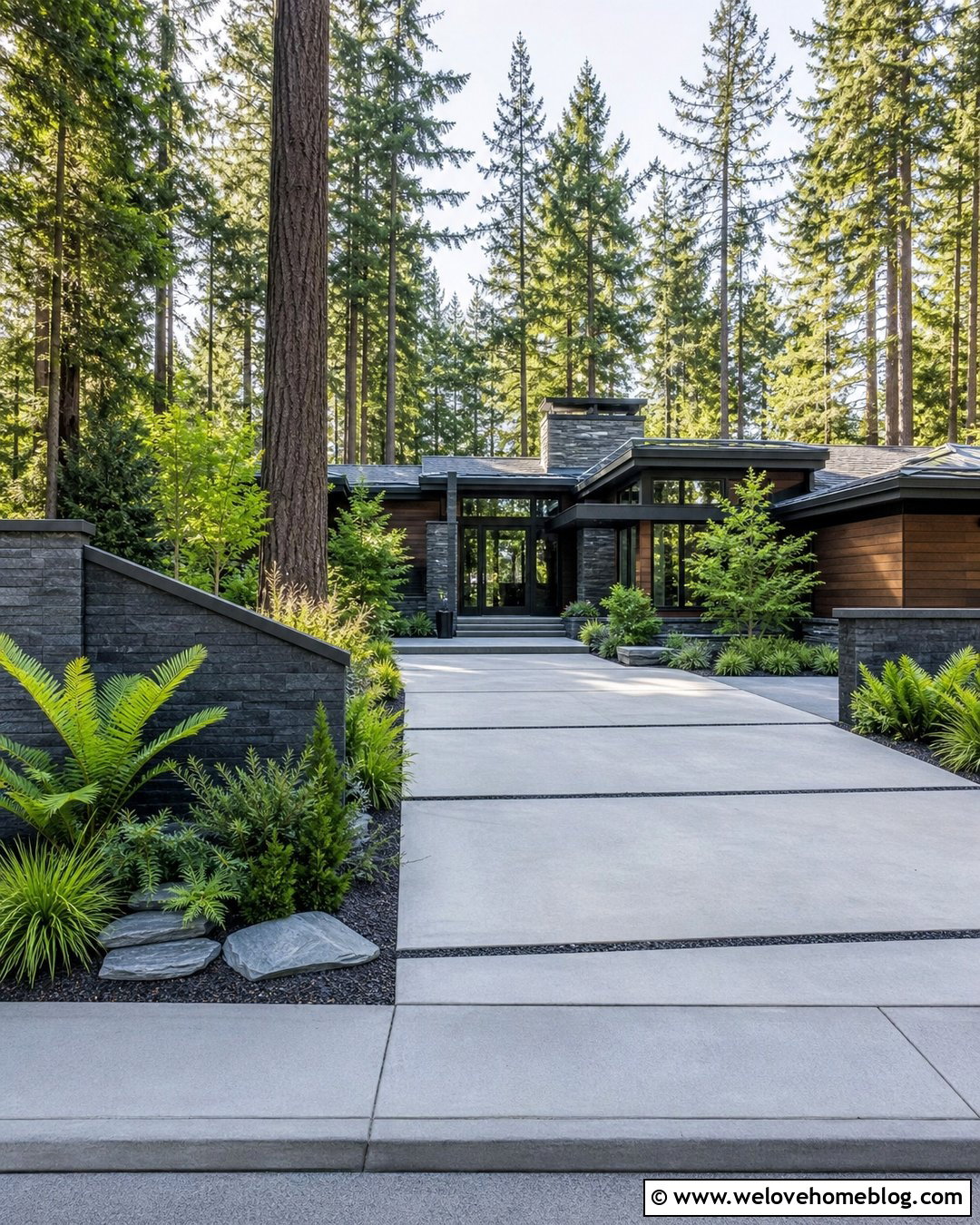 Modern Forest Driveway Entrance With Address Wall - 20 forest driveway entrance ideas