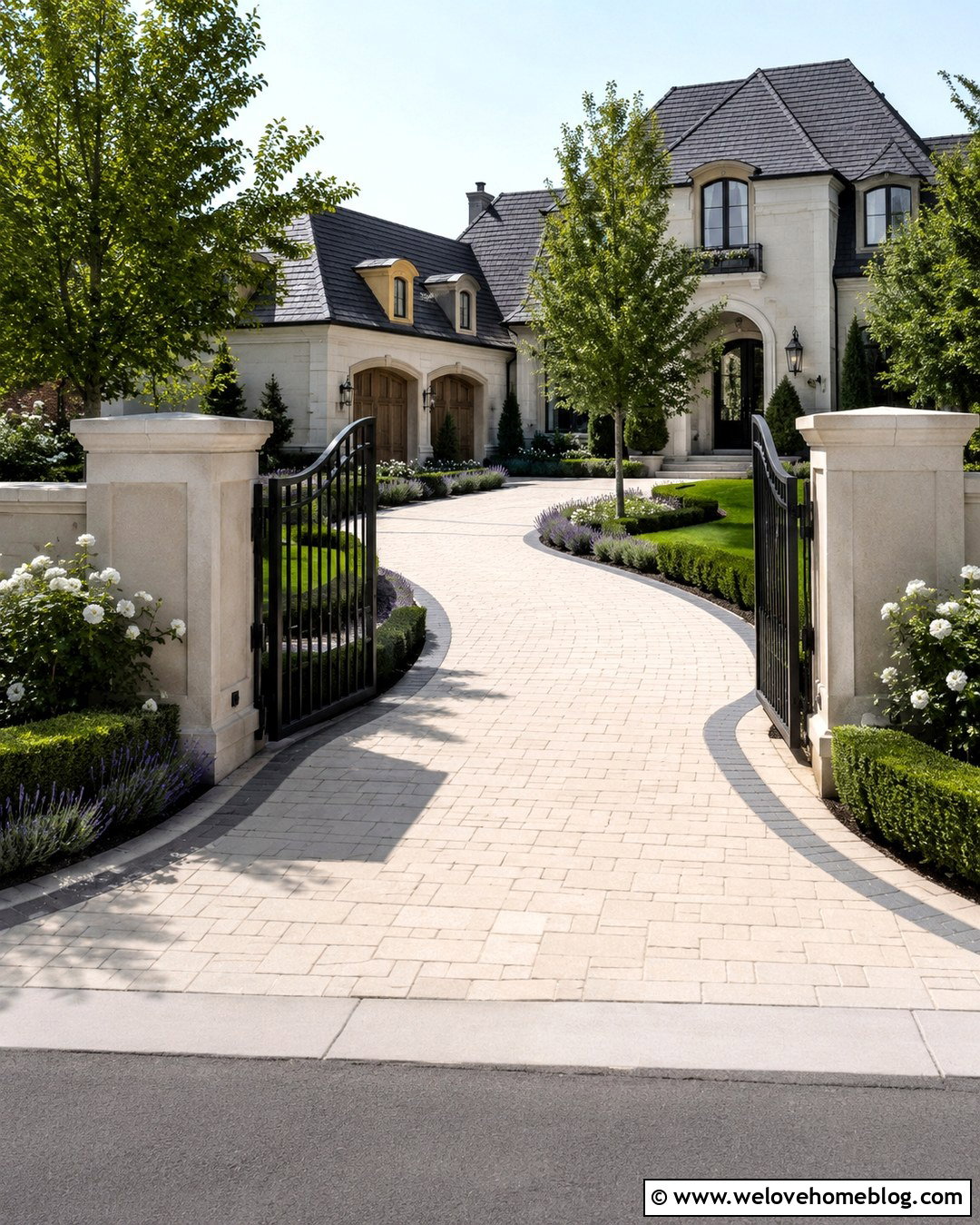 Modern French Matte Black Gate With Brick Pillars - 20 Modern-French Matte-Black Driveway Gates Ideas