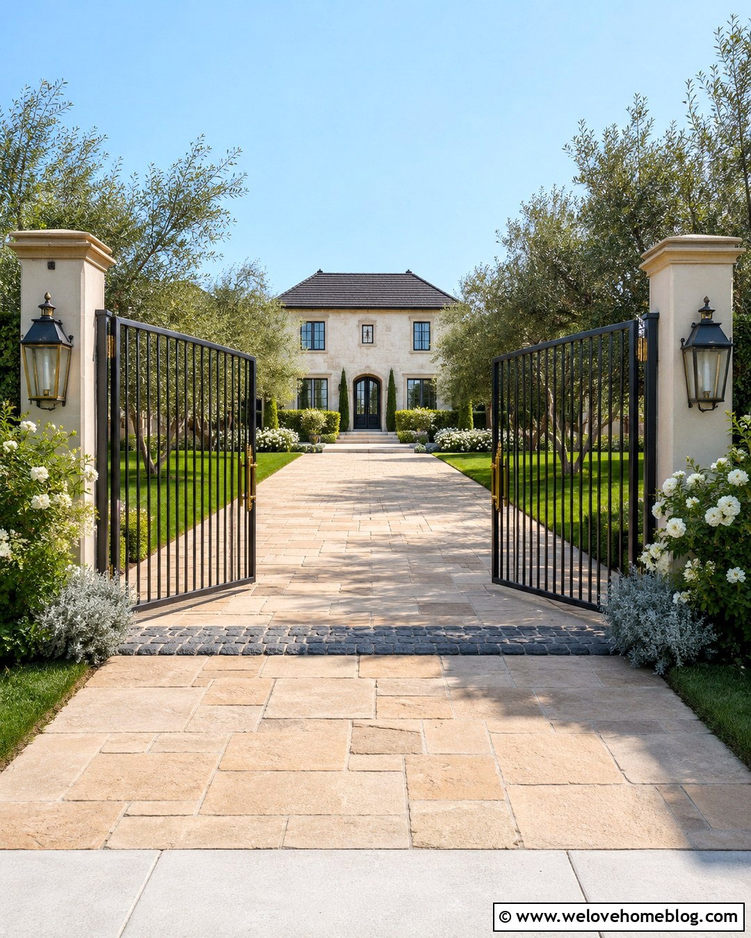 Modern French Matte Black Gate With Circular Driveway - 20 Modern-French Matte-Black Driveway Gates Ideas