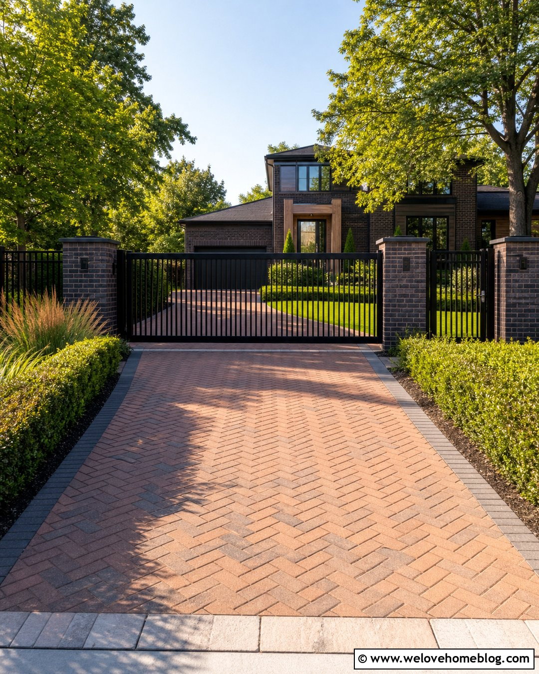 Modern Gate With Brick Pillars