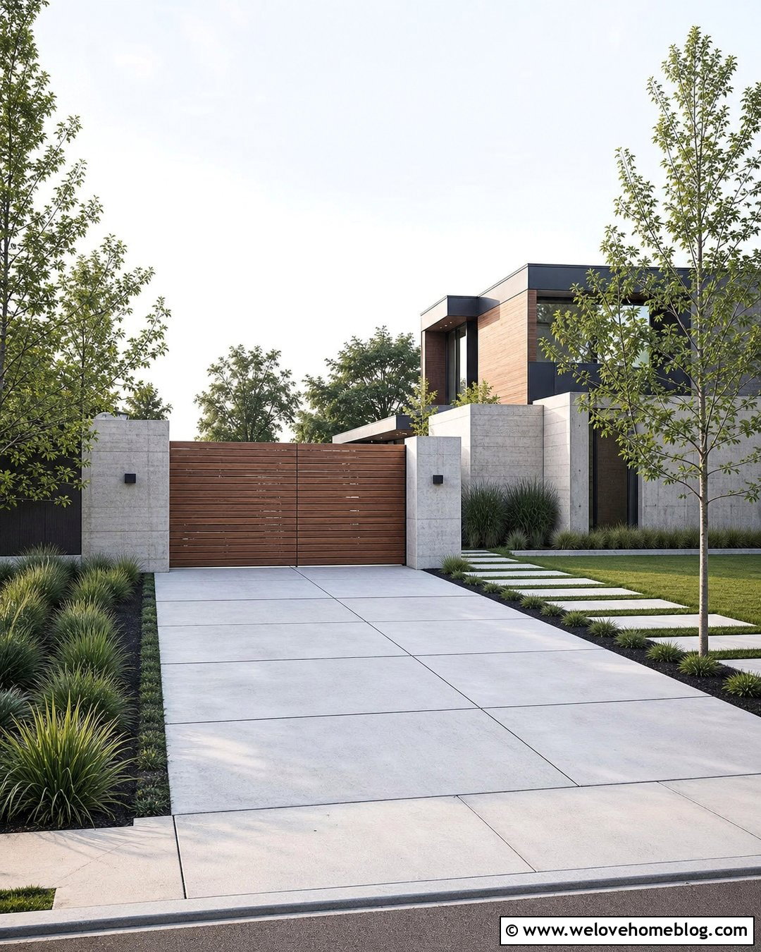 Modern Gate With Concrete Pillars - 35 Modern Gates Driveway Ideas