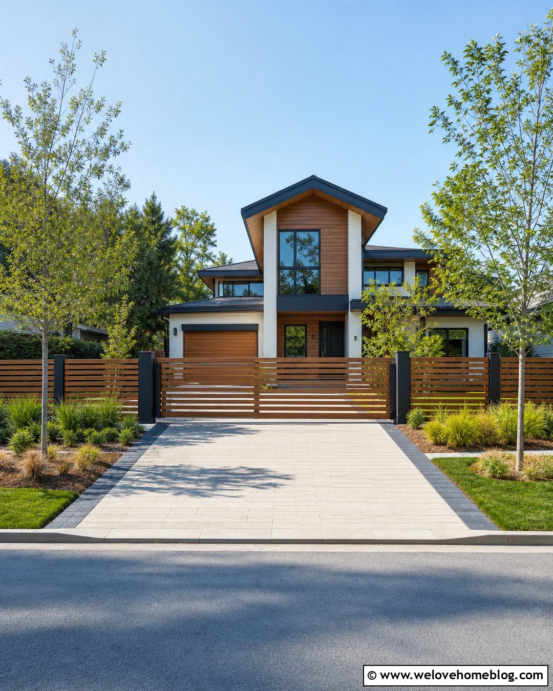 Modern Gate With Matching Fence - 35 Modern Gates Driveway Ideas