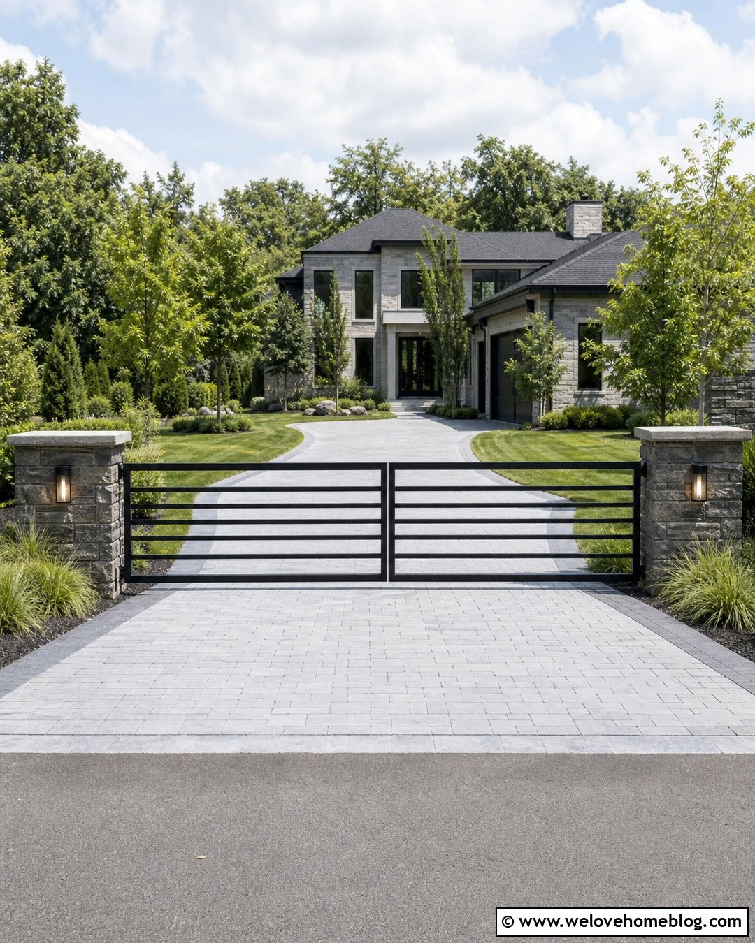 Modern Gate With Stone Pillars - 35 Modern Gates Driveway Ideas