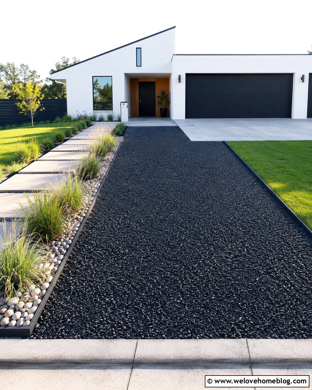 Modern Geocell Driveway With Black Gravel - 20 Geocell Driveway Ideas