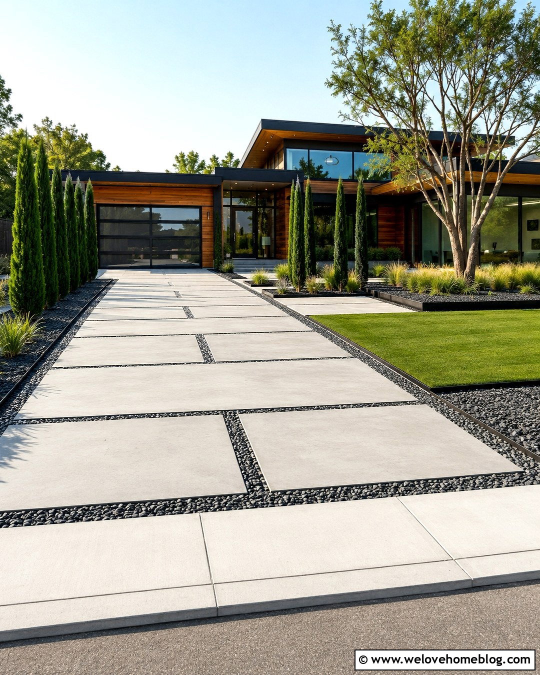 Modern Geogrid Driveway With Large Concrete Pavers - 20 Geogrid Driveway Ideas