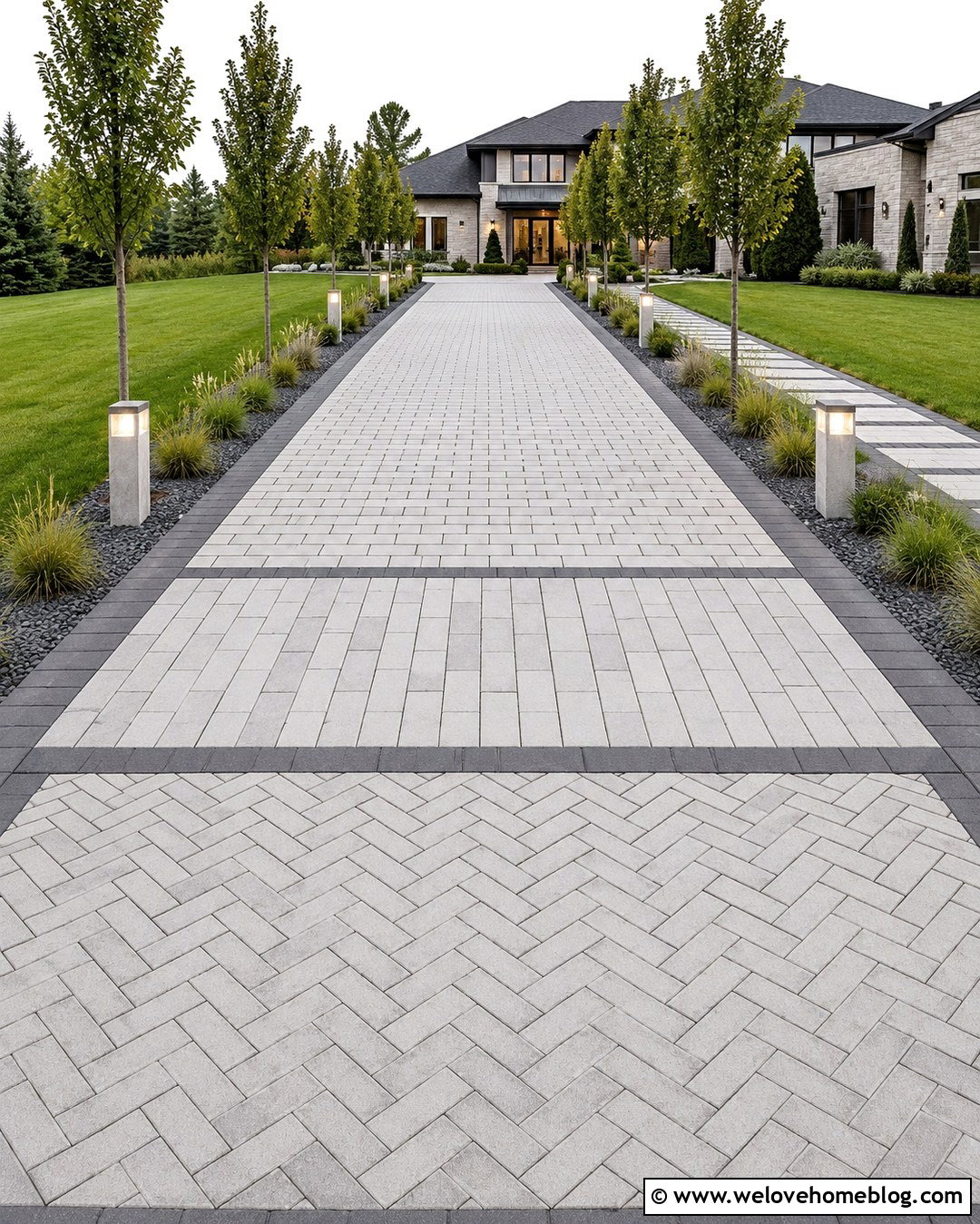 Modern Geometric Panel Paver Driveway - 20 modern driveway with patterned pavers ideas