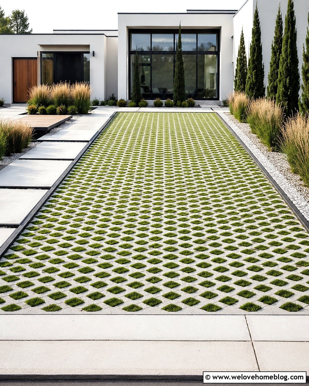 Modern Grasscrete Driveway With Black Metal Edging - 20 Grasscrete Driveway Ideas
