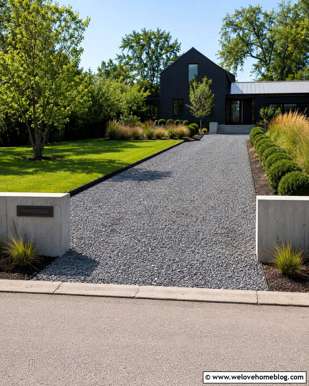 Modern Gravel Driveway Entrance With Steel Edging - 20 Modern Driveway Design Entrance Ideas
