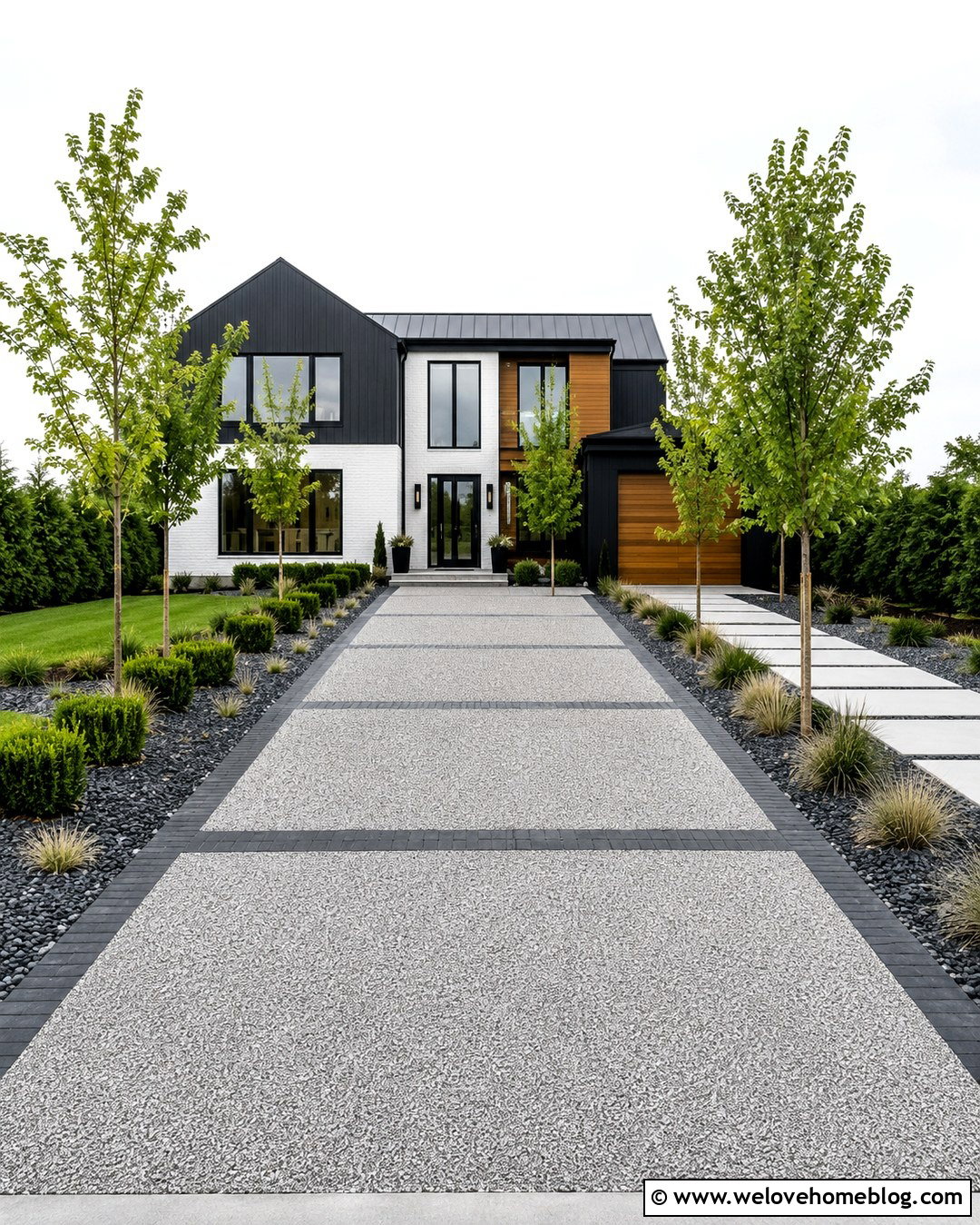 Modern Gravel Driveway With Charcoal Brick - 20 Brick And Gravel Driveway Ideas