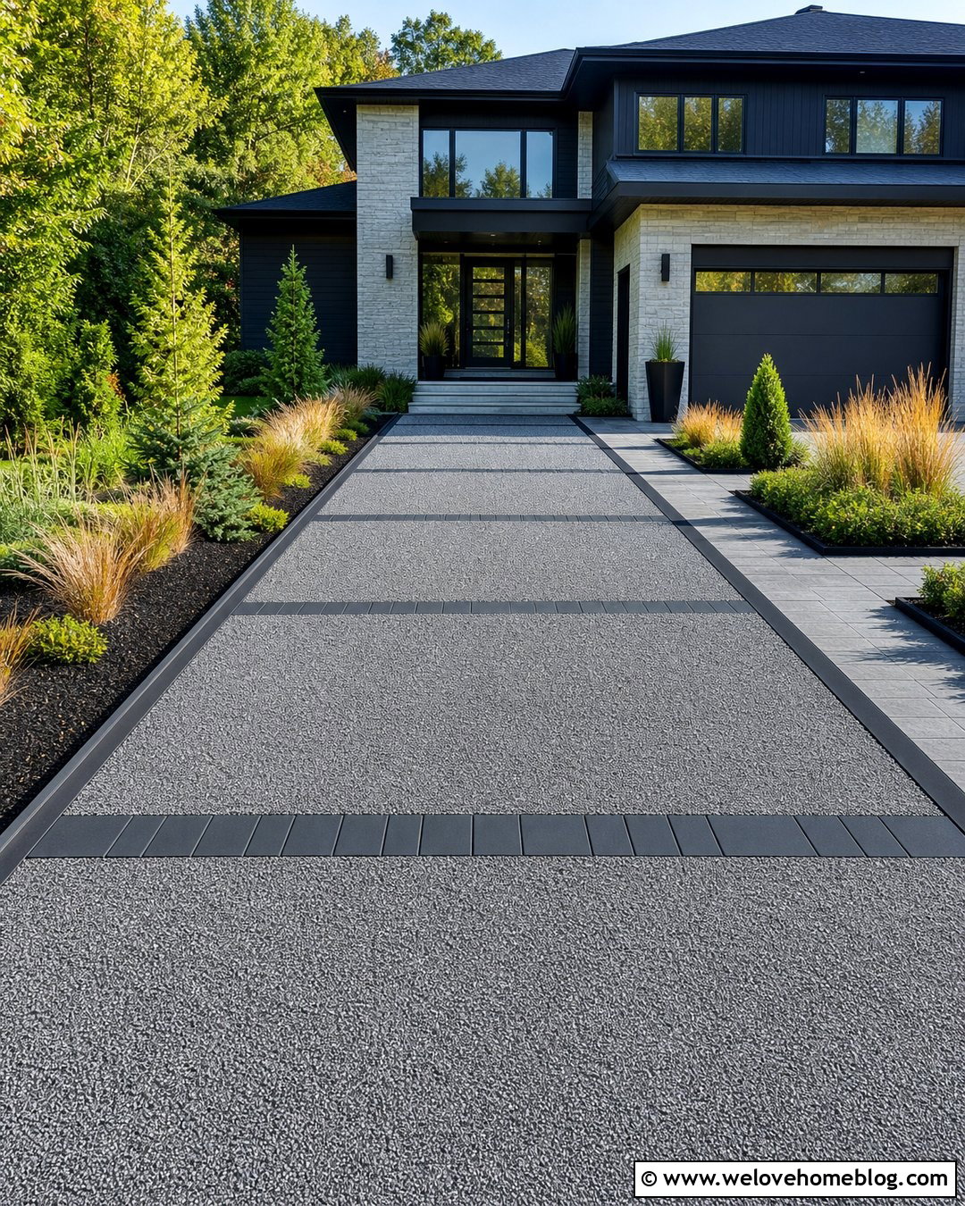 Modern Gravel Driveway With Concrete Pavers - 50 gravel driveway ideas