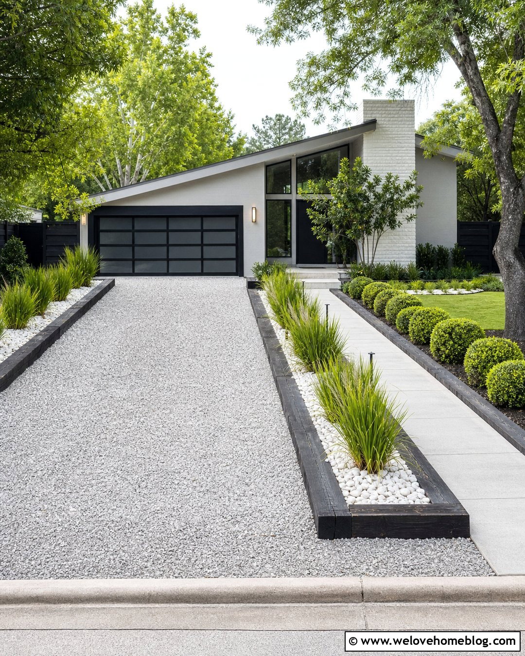 Modern Gravel Driveway With Straight Railroad Ties - 20 Gravel Driveway Edging Railroad Ties Ideas