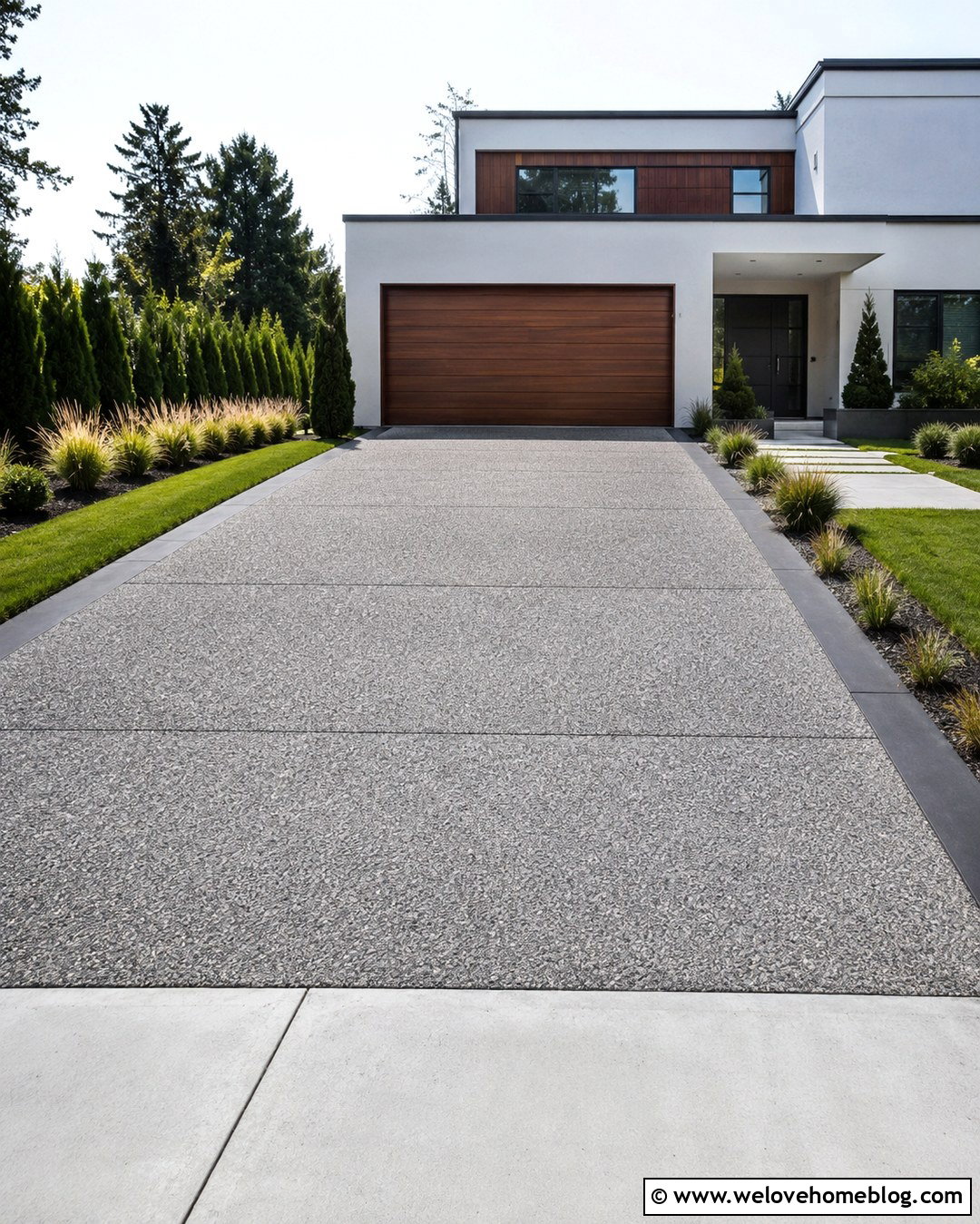 Modern Gray Exposed Aggregate Driveway - 20 Exposed Aggregate Driveway Ideas
