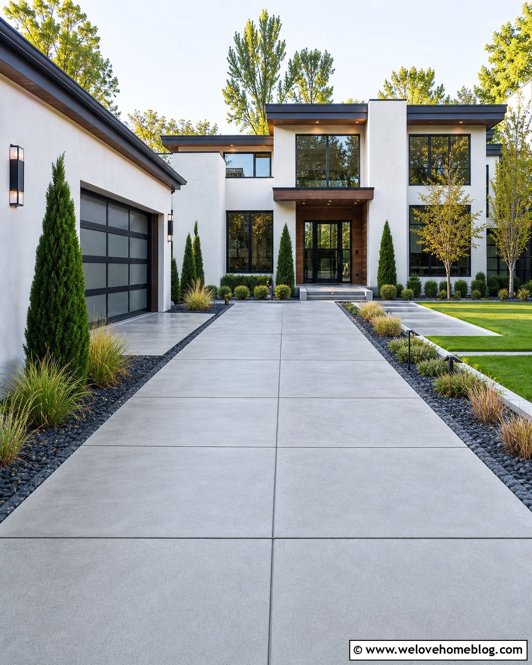 Modern Heated Concrete Driveway With Grid Lines - 30 Heated Driveway Ideas