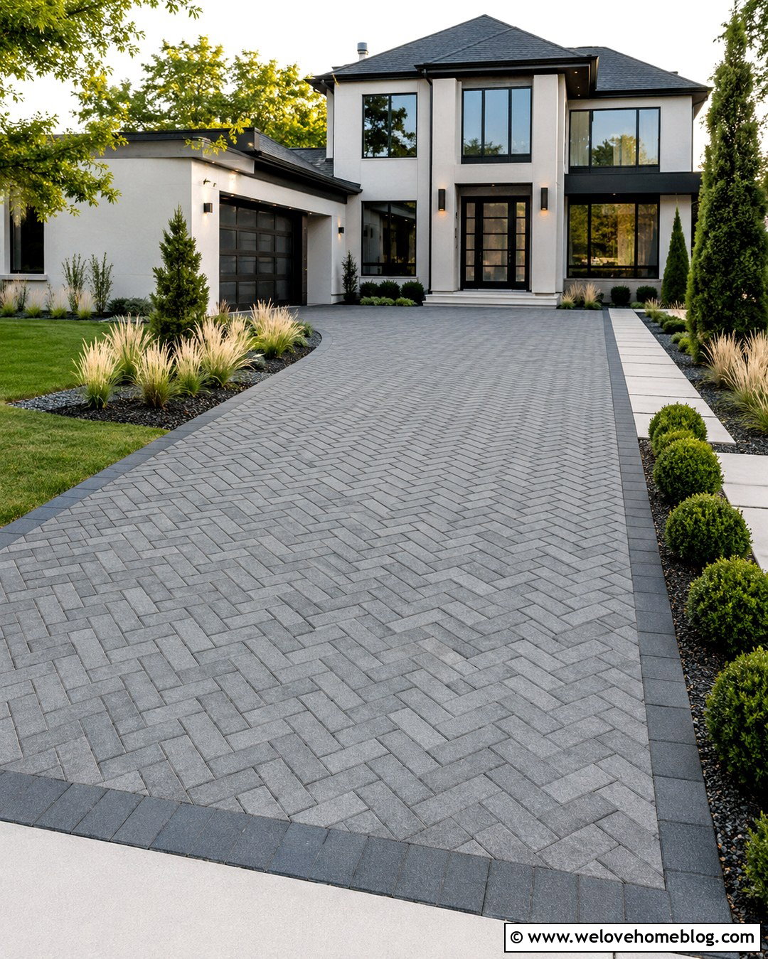 Modern Herringbone Paver Driveway - 20 modern driveway with patterned pavers ideas