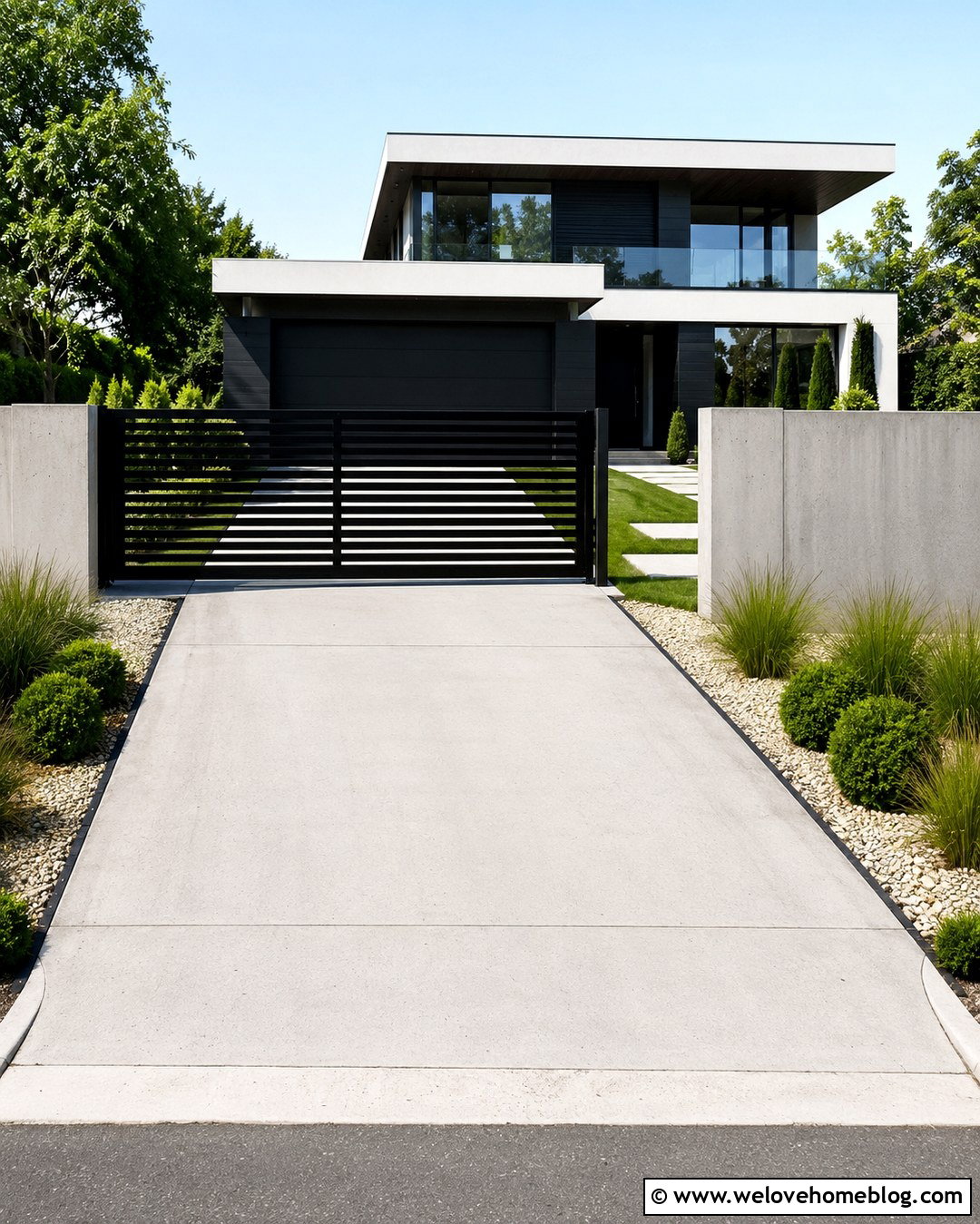 Modern Horizontal Slat Automatic Gate - 20 driveway automatic gate ideas