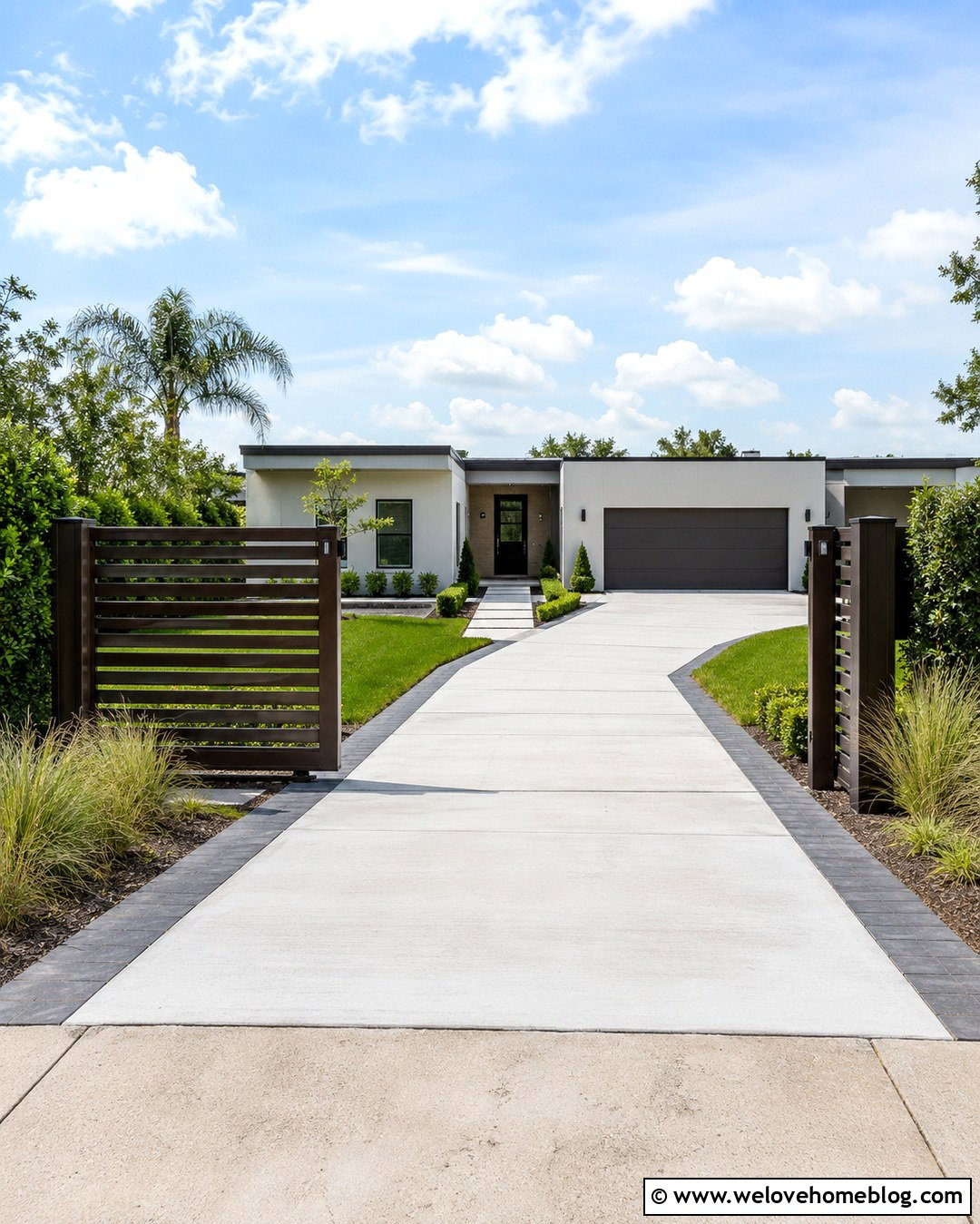 Modern Horizontal Slat Brown Sliding Driveway Gate - 20 brown sliding driveway gate ideas