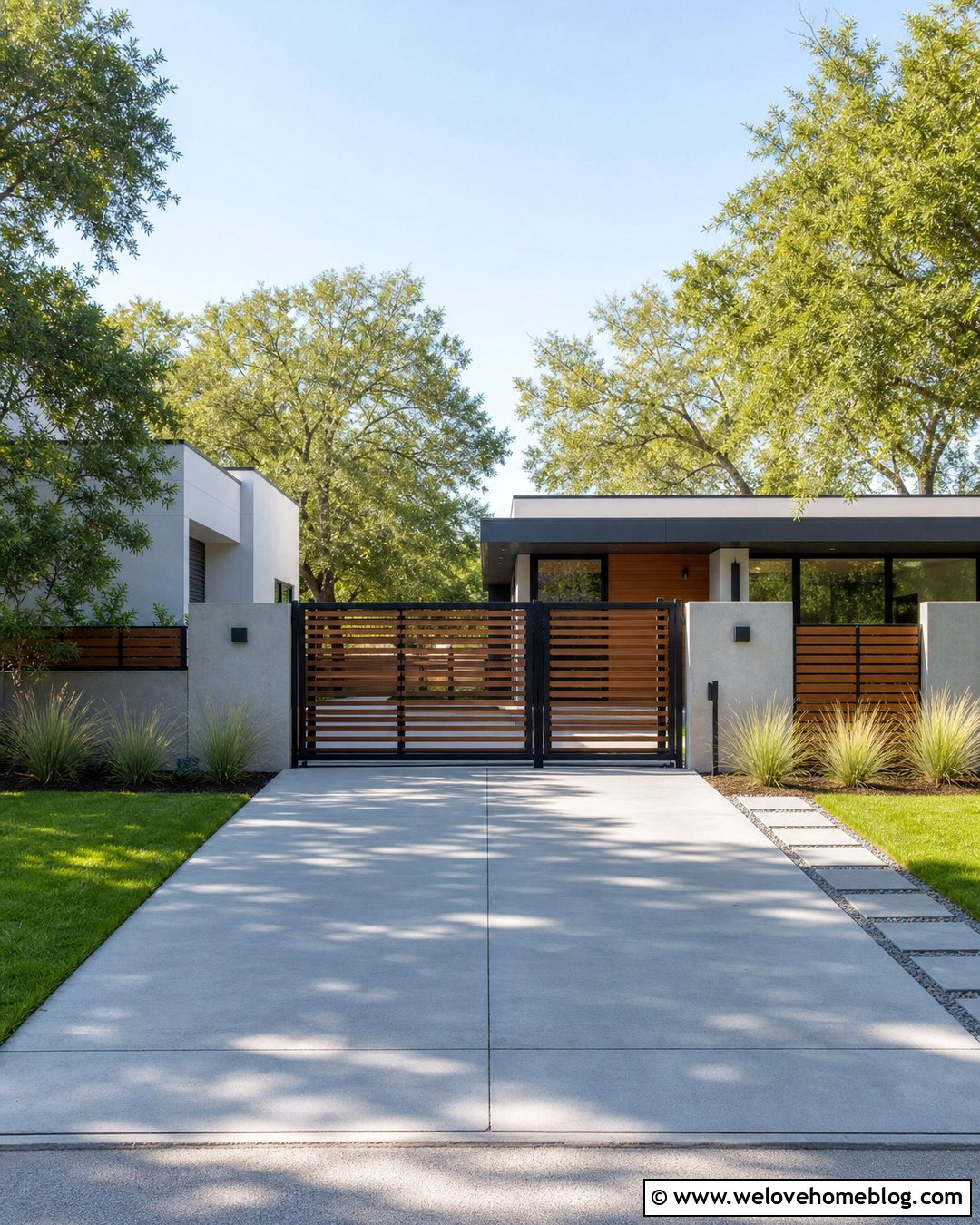 Modern Horizontal Slat Driveway Gate - 35 Modern Gates Driveway Ideas