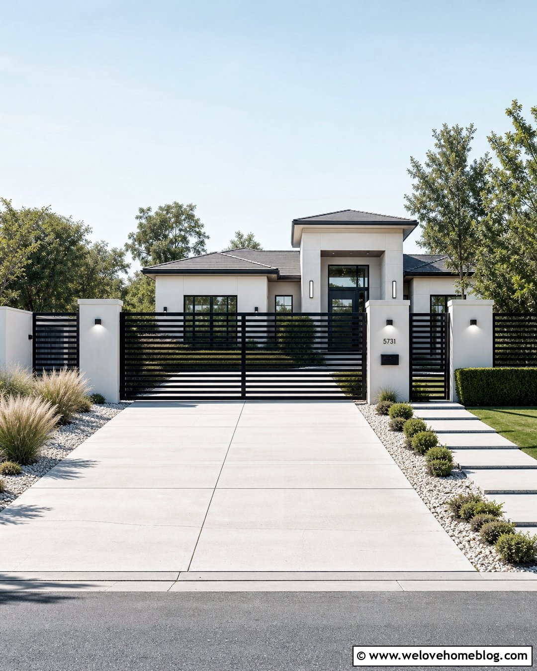 Modern Horizontal Slat Driveway Gate - 40 unique driveway gates