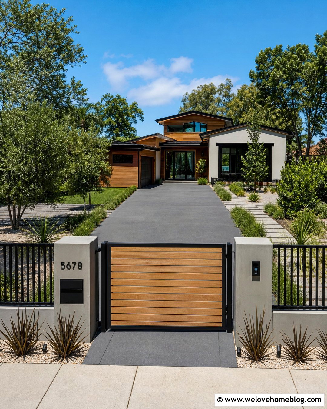 Modern Horizontal Slat Single Swing Driveway Gate - 20 single swing driveway gate ideas