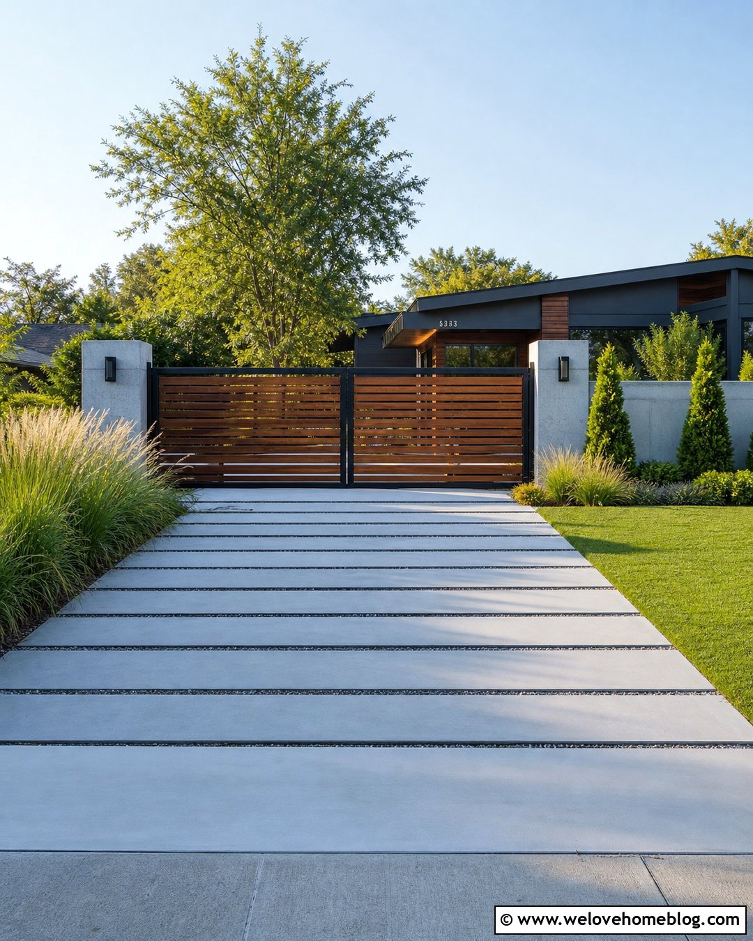 Modern Horizontal Slat Wooden Driveway Gate - 20 Wooden Driveway Gate Ideas
