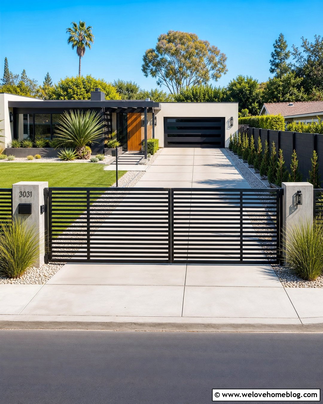 Modern Horizontal Steel Driveway Gate - 20 steel driveway gate ideas