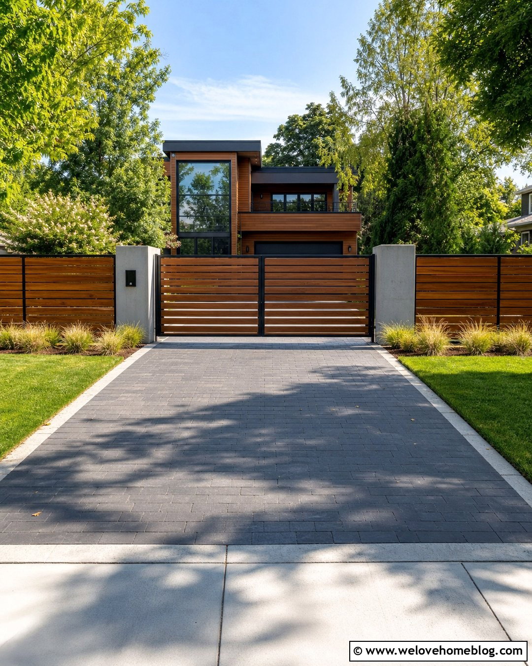 Modern Horizontal Wood Driveway Fence Gate - 25 Driveway Front Yard Fence Gate Ideas