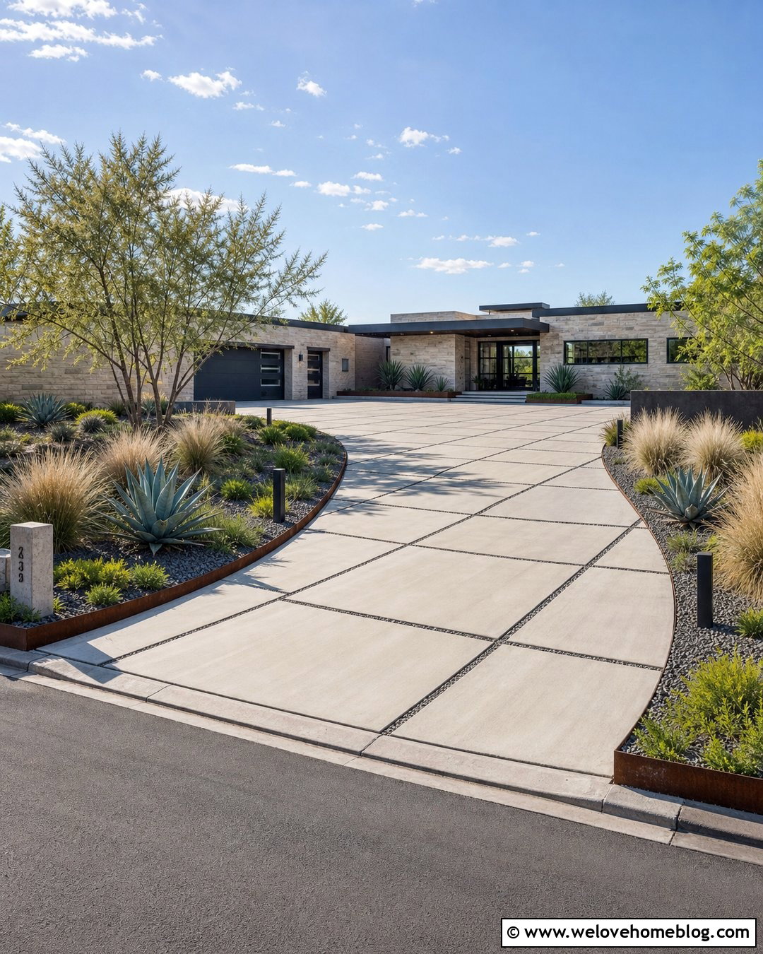 Modern Horseshoe Driveway With Ornamental Grasses - 25 horseshoe driveway landscaping ideas