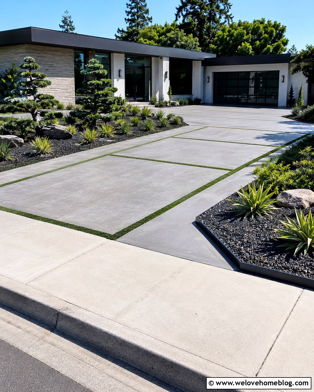 Modern L Shaped Driveway With Grass Strips - 20 L Shape Driveway Ideas