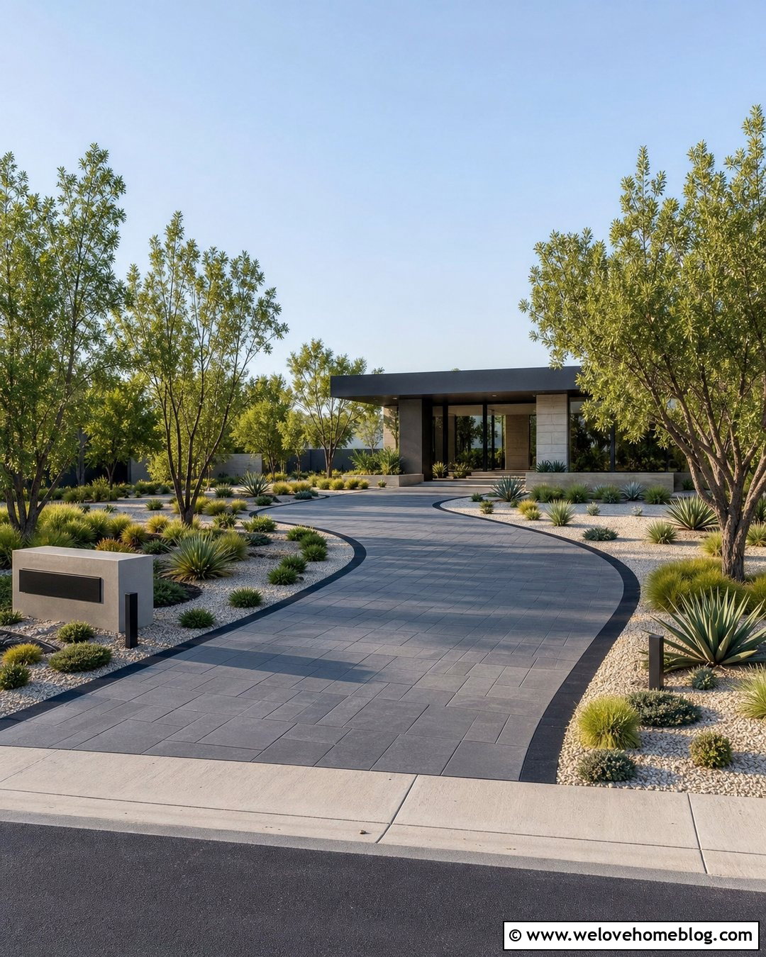 Modern Loop Driveway With Concrete Pavers - 25 Loop Driveway Ideas