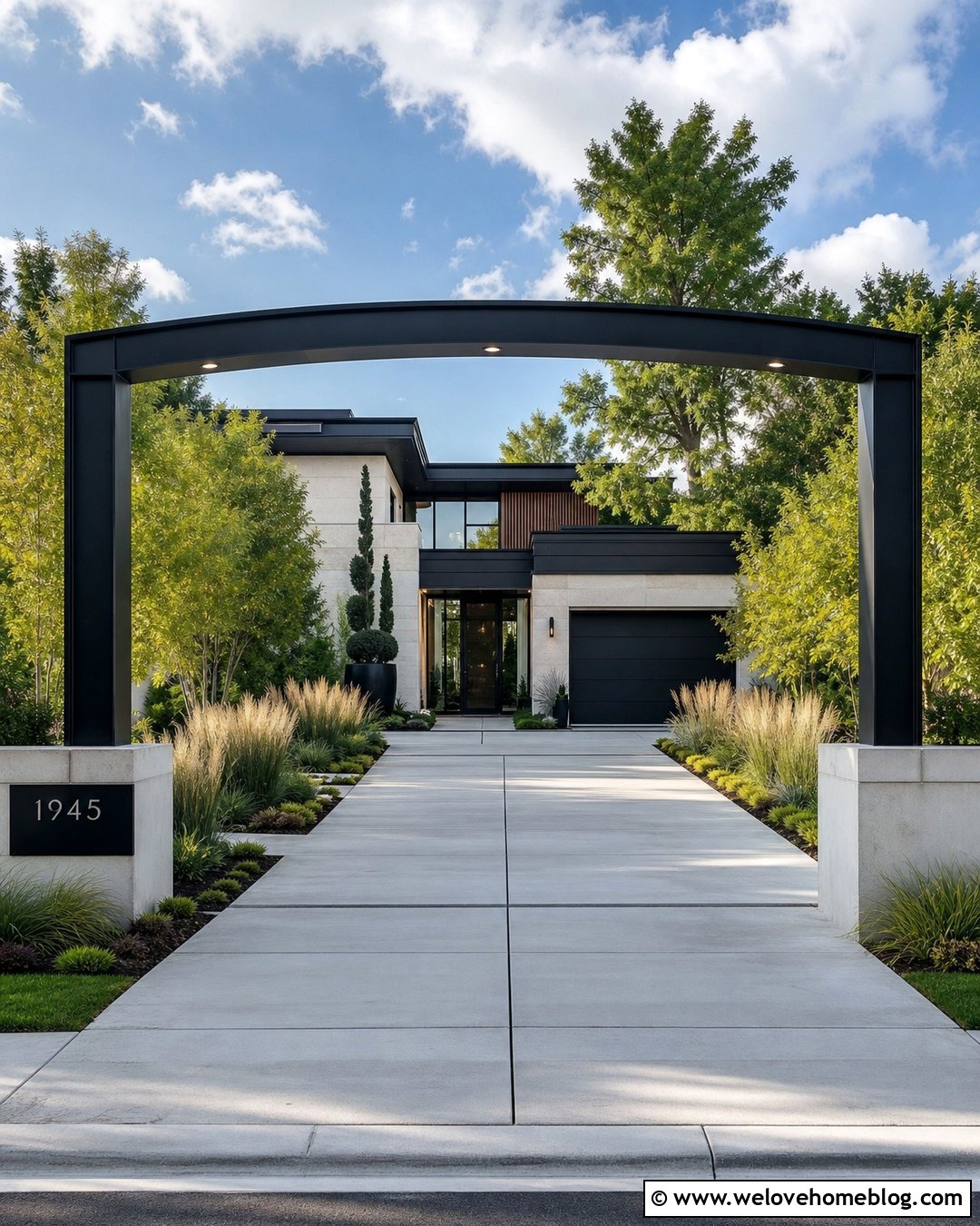 Modern Metal Driveway Arch - 20 Driveway Arch Ideas