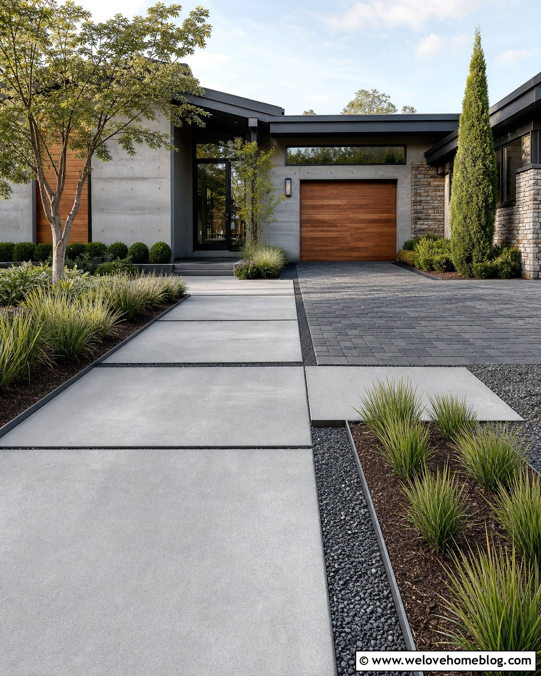 Modern Mixed Material Driveway - 25 Modern House Driveway Ideas