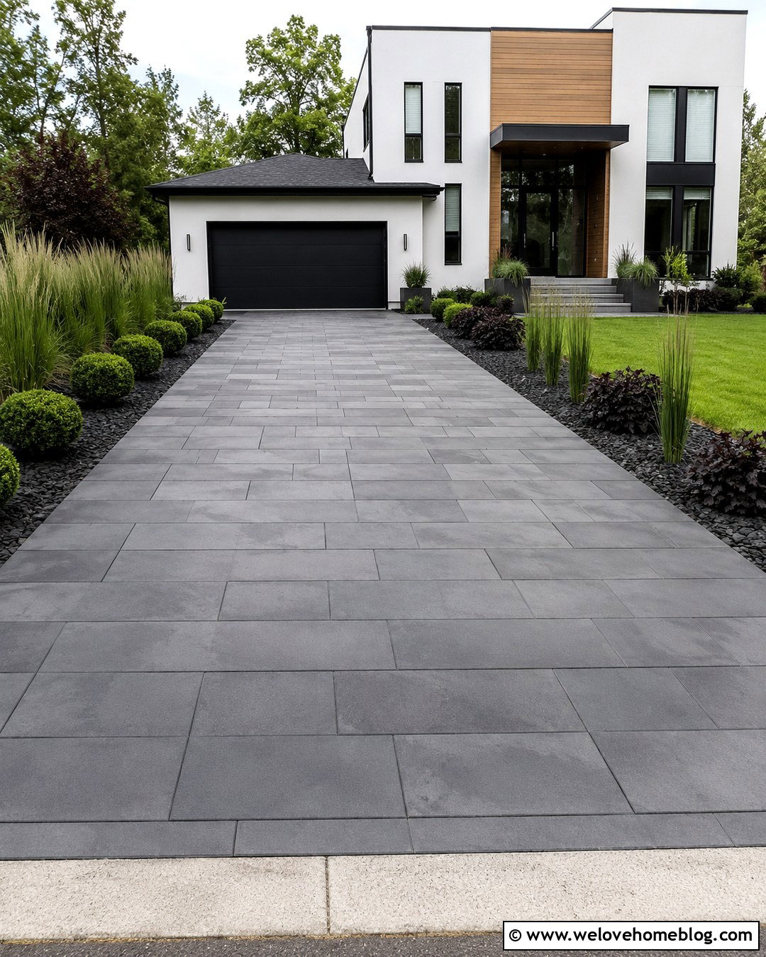 Modern Paver Driveway With Black Gravel Borders - 20 modern driveway landscaping ideas