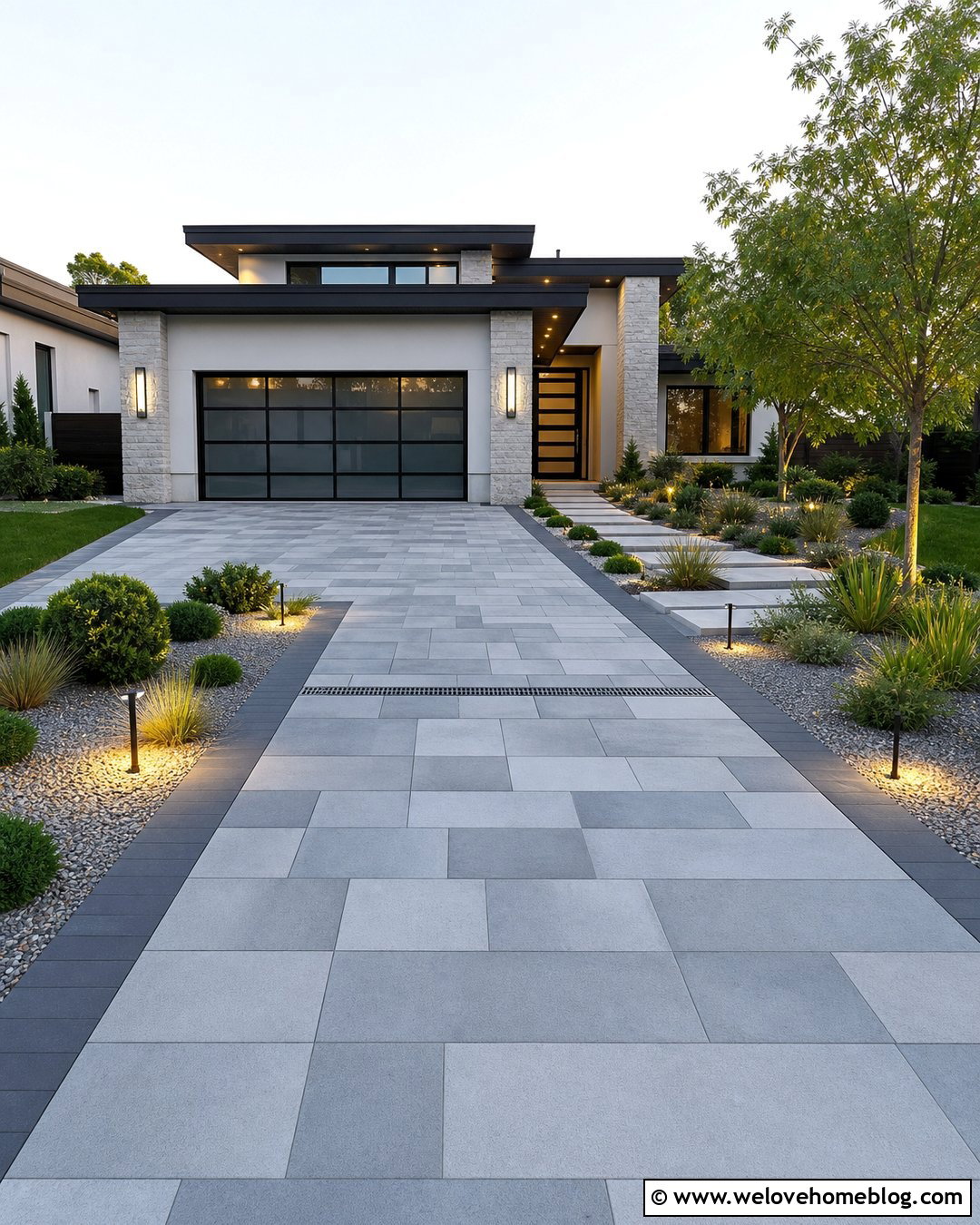 Modern Paver Driveway With Geometric Borders - 25 Dream Driveway Ideas