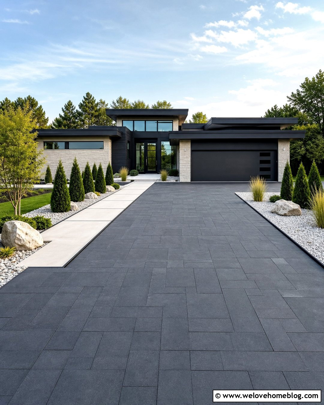 Modern Paver Driveway With Steel Edging - 25 Pretty Driveways Ideas