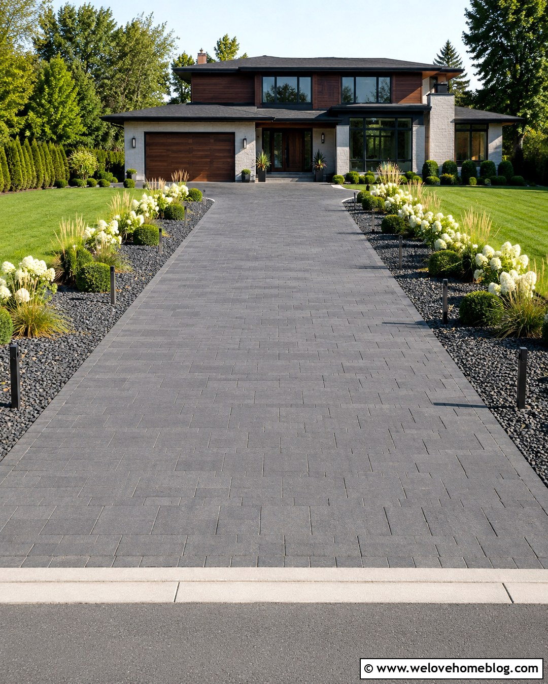 Modern Paver Driveway With White Hydrangeas - 20 Driveway Lined With Hydrangeas Ideas