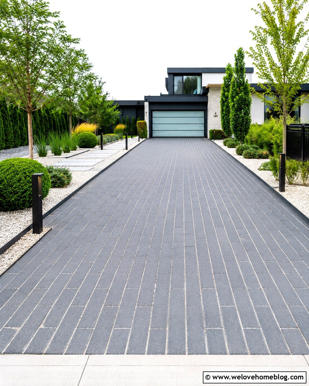 Modern Permeable Paver Driveway With Black Accents - 20 Permeable Paver Driveway Ideas