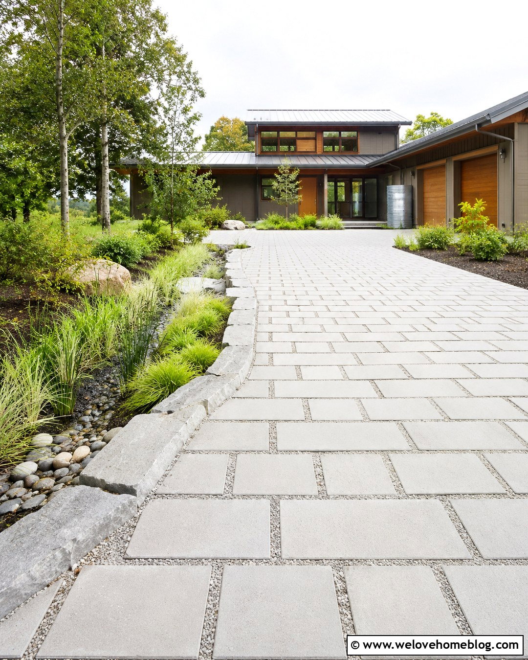 Modern Permeable Paver Driveway With Rain Garden - 20 modern driveway landscaping ideas