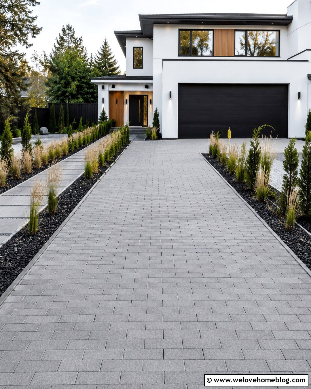 Modern Red Brick Driveway With Ornamental Grasses - 20 Modern Brick Driveway With Landscaping Ideas